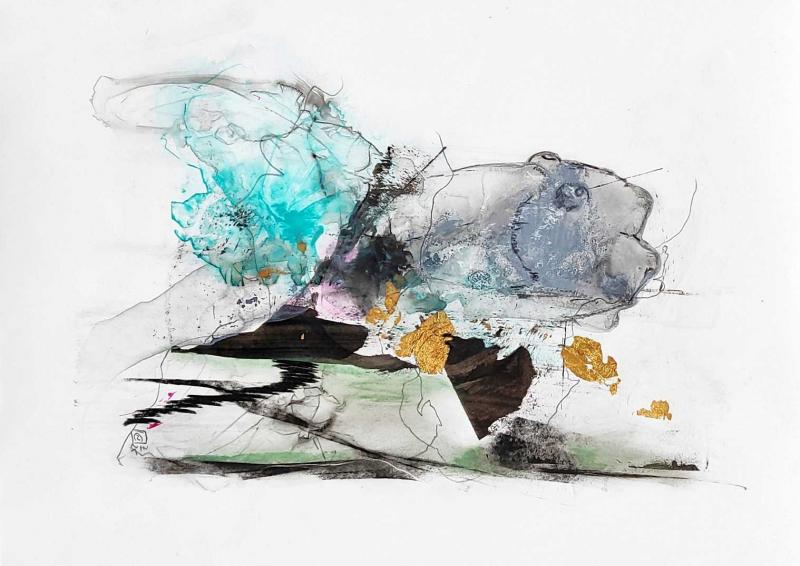 im versteck, 30x20, mixed media auf steinpapier Bildnummer:1756912798502








