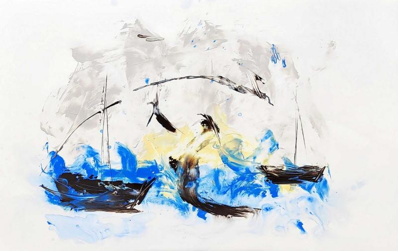 welle1, 58x37, acryl auf steinpapier Bildnummer:1716119406001







